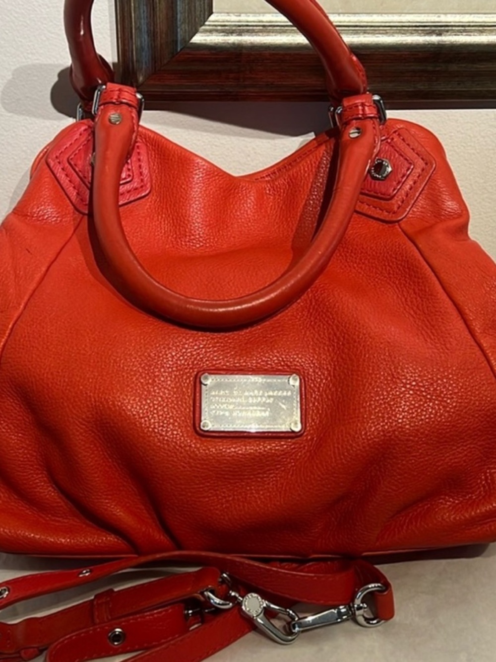 Marc by Marc Jacobs Orange-Red Pebbled large Leather Tote with Top Handles
